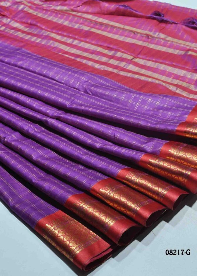 Anjali -08217-G  MardiGas Purple Color Checked Woven Design Cotton Silk Saree CM1251579 (LR1D)