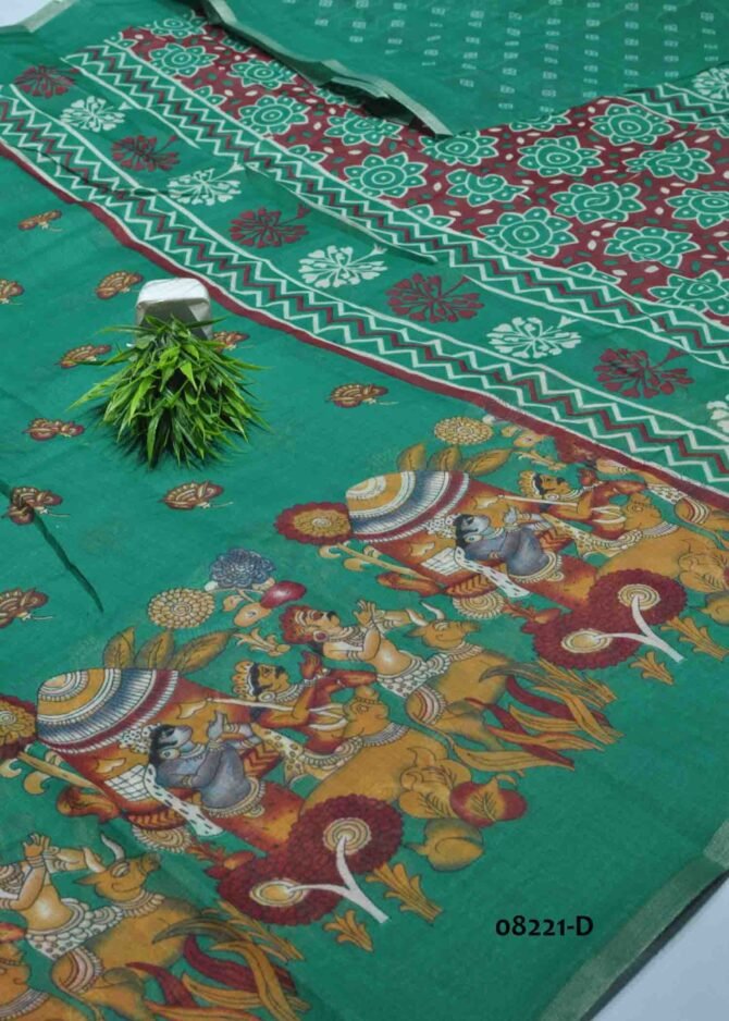 Deepika -08221-D  Pine Green Color Kalamkari Print Synthetic Cotton Saree CM1255853 (RR5D)