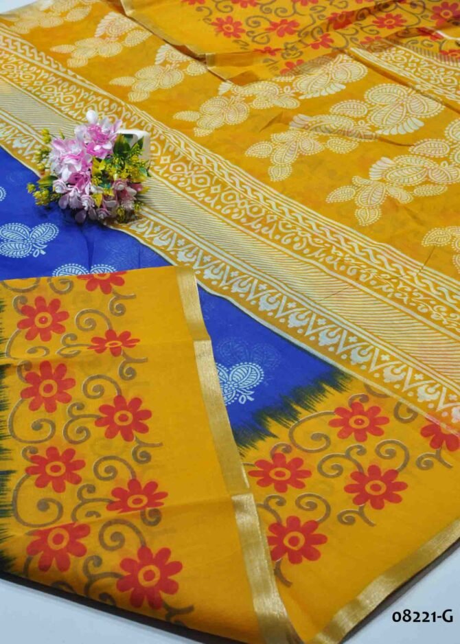 Ranjani -08221-G  Admiral Blue Color Kalamkari Print Synthetic Cotton Saree CM1255853 (RR5D)