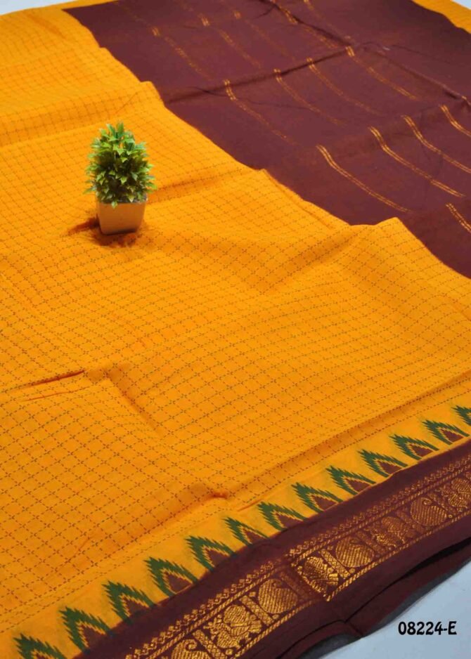 Yashvika -08224-E  Bright Yellow Color Madurai Chungudi Cotton Saree CM1270995 [LR4B]