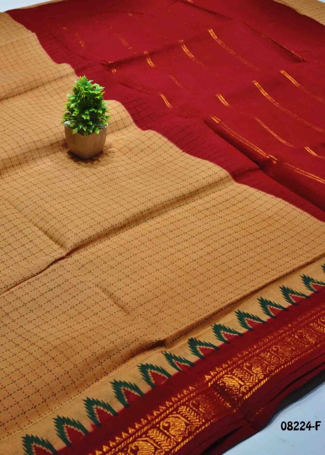 Yashvika -08224-F  Tan Color Madurai Chungudi Cotton Saree CM1270995 [LR4B]