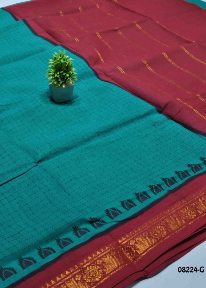 Yashvika -08224-G  Pine Green Color Madurai Chungudi Cotton Saree CM1270995 [LR4B]