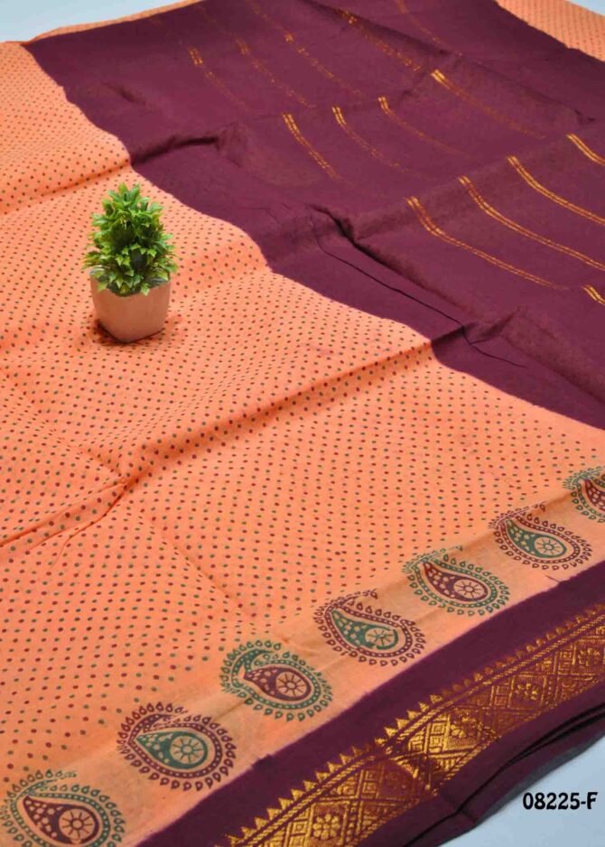 Saanya -08225-F  Melon Orange Color Madurai Chungudi Cotton Saree CM1270995 [LR4B]