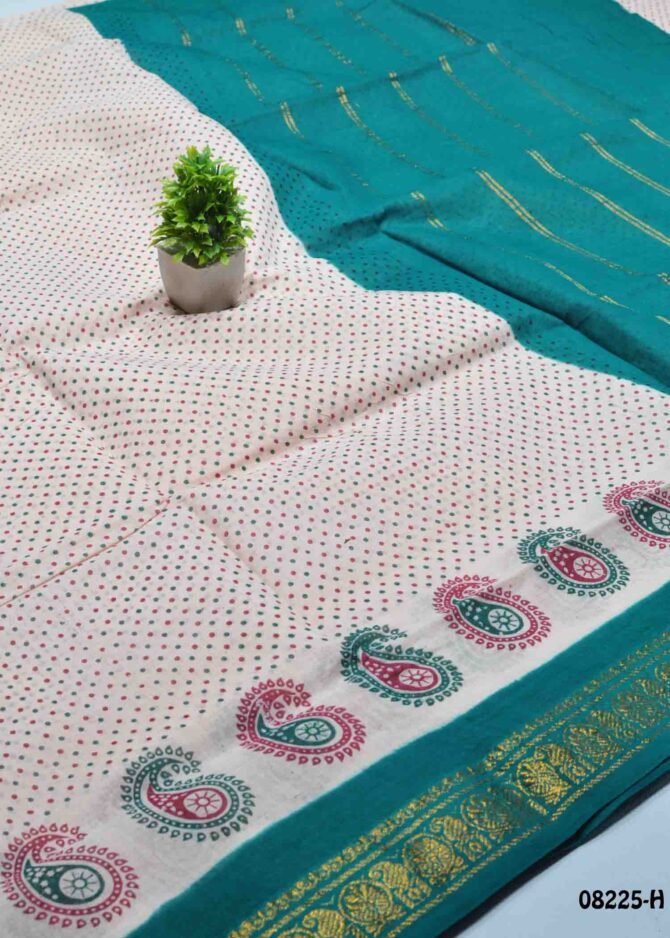 Saanya -08225-H   Halfwhite Color Madurai Chungudi Cotton Saree CM1270995 [LR4B]