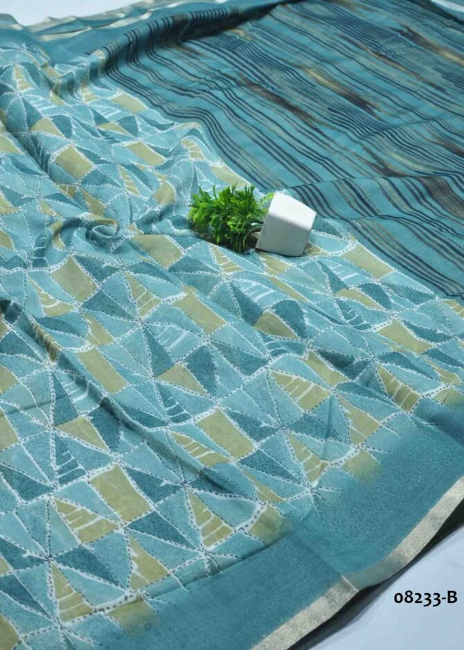 Kaavya -08233-B  Artic Blue Color Simply Synthetic Cotton Saree CM1255853 (RR5C)