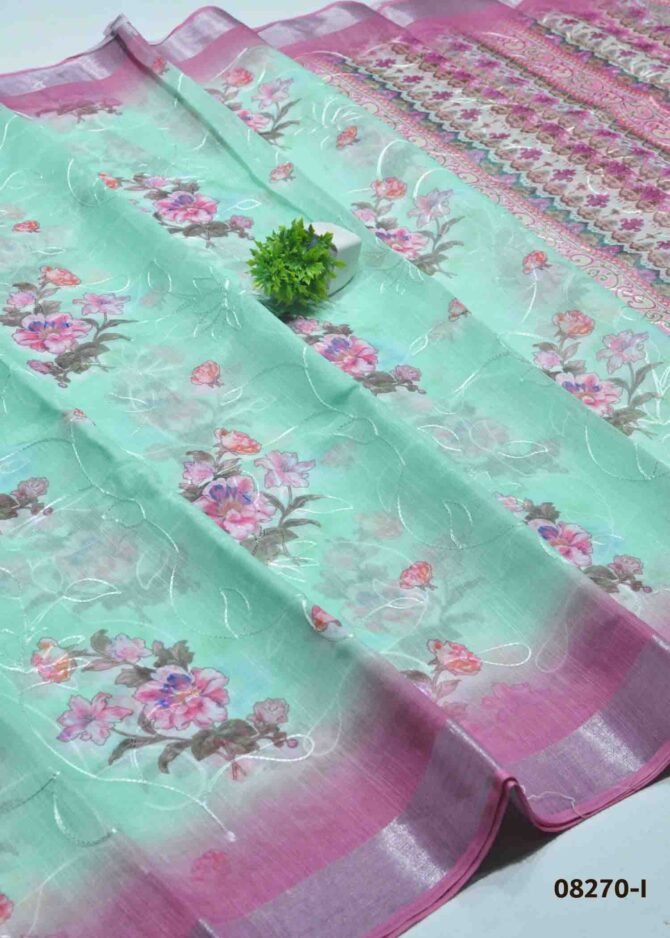 Jyoshini - 08270-I   Mint Green Color Linen Cotton Saree CM1240228 (LR5B)