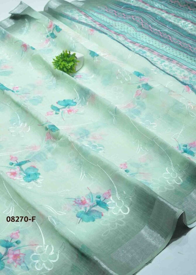 Jyoshini - 08270-F   Frog Green Color Linen Cotton Saree CM1240228 (LR5B)