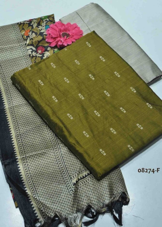 Dhanshika - 08274-F  Army Green Color Traditional Look Dupion Silky Salwar Material CM1264077 (LR1C)