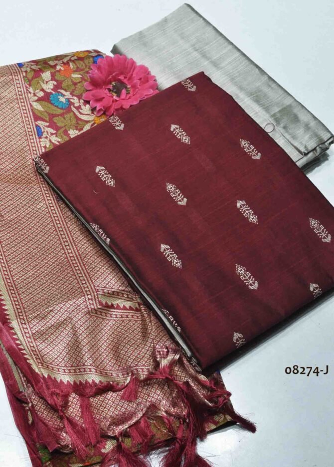 Devika - 08274-J  Oxide Red Color Traditional Look Dupion Silky Salwar Material CM1264077 (LR1C)