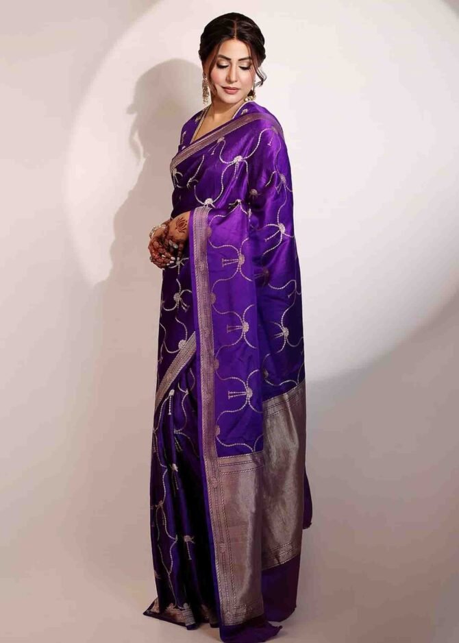 Hina Khan - 08285-A Violet Color Hina Khan Inspired Banarasi Kataan Silk Saree CM1264955