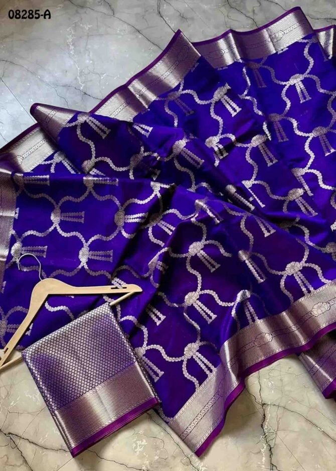 Hina Khan - 08285-A Violet Color Hina Khan Inspired Banarasi Kataan Silk Saree CM1264955