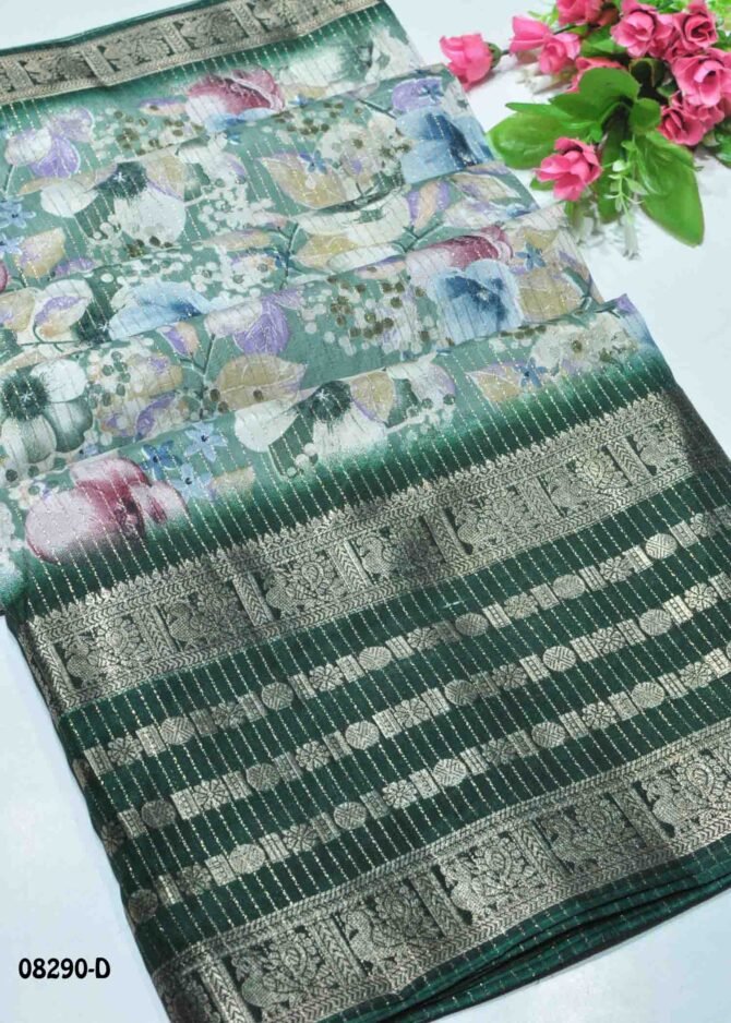 Jivika -08385-D Ocean Blue Color Printed Dola Silk Saree CM1252376 (LR6B)