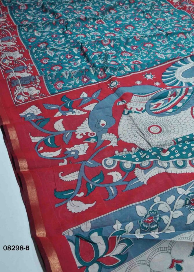 Nandhitha -08298-B  PineGreen Color Kalamkari Print Fancy Cotton Saree CM1254259 (LR7C)