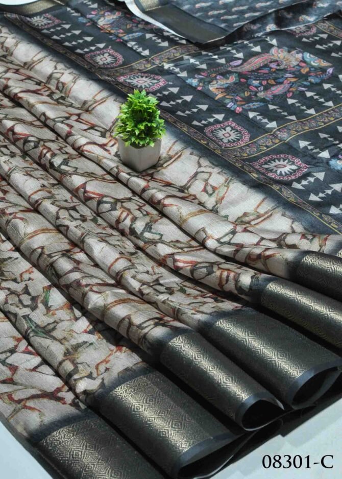 Charvi -08301-C Grey With Black Color Simple Look Khadi Cotton Saree CM1267454 (LR5D)