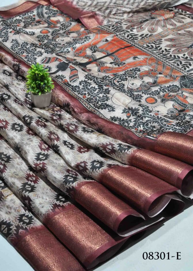 Charvi -08301-E Grey With Toffee Brown Simple Look Khadi Cotton Saree CM1267454 (LR5D)