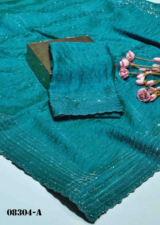 Rubisri-08304-A Pine Blue Color New Arrival Stone Work Jimmy-Choo Saree CM1249656 [RR10D]
