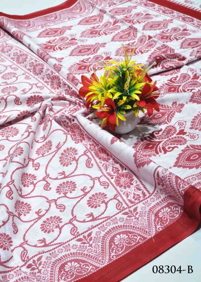 Ayushka -08304-B White And Red Color Simple Look Pure Cotton Saree CM1270169 (LR4C)