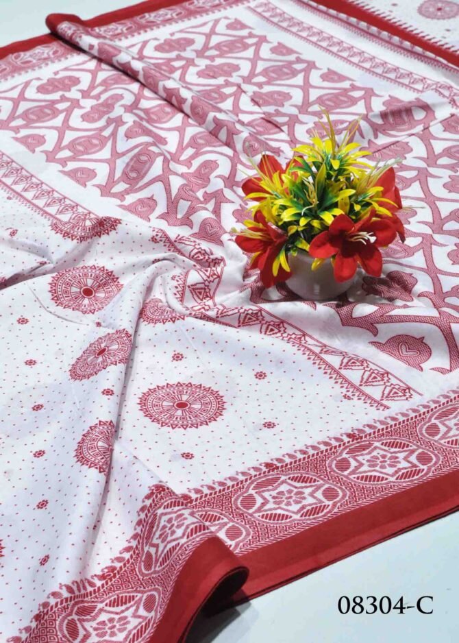 Ayushka -08304-C White And Red Color Simple Look Pure Cotton Saree CM1270169 (LR4C)