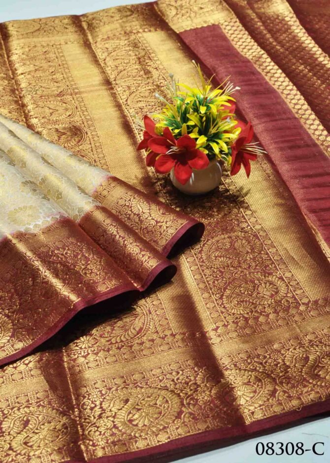 Dheerthana -08308-C Ivory With Maroon Color Rich Look Raw Silk Saree CM1270982 (LR2C)