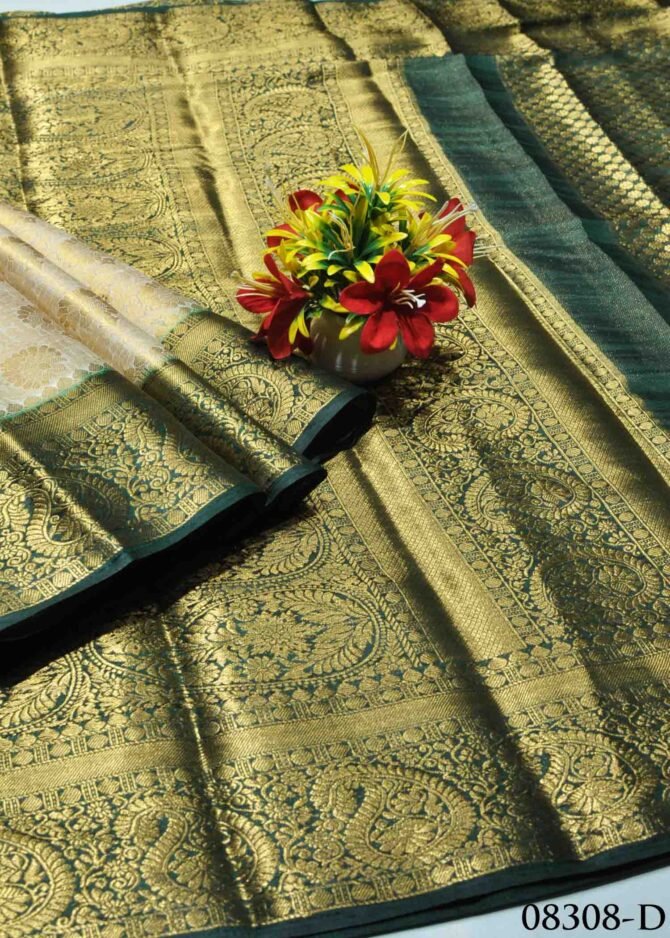 Dheerthana -08308-D Ivory With Dark Green Color Rich Look Raw Silk Saree CM1270982 (LR2C)