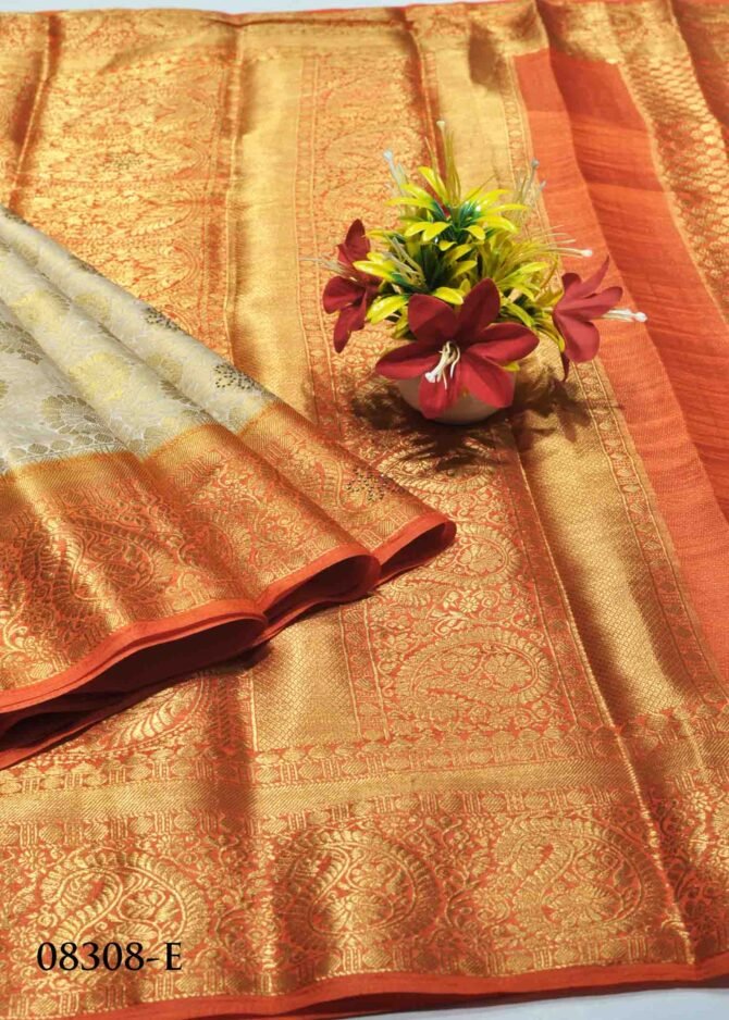 Dheerthana -08308-E Ivory With Orange Color Rich Look Raw Silk Saree CM1270982 (LR2C)