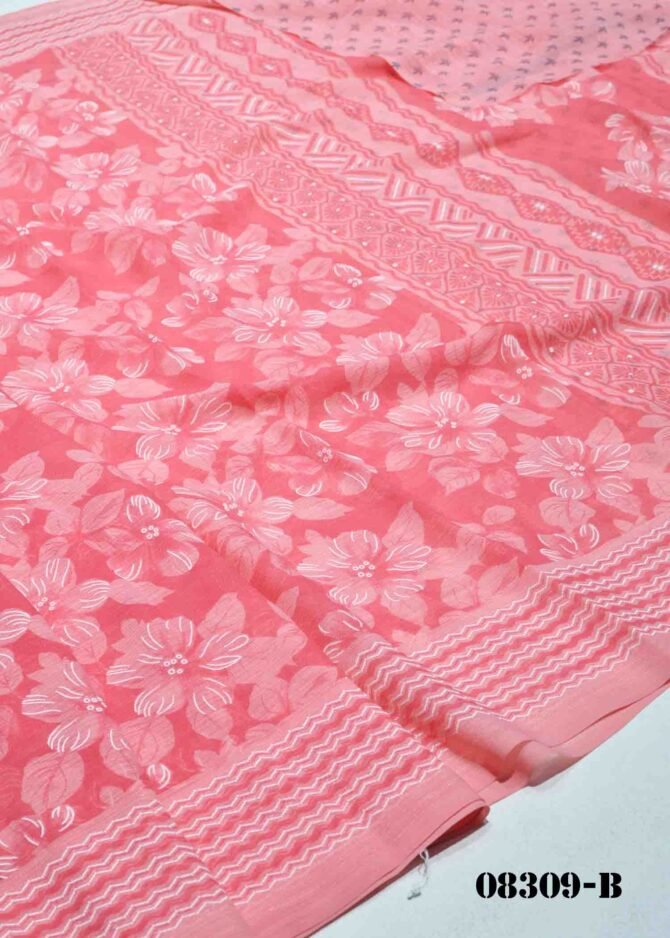 Kanishka -08309-B Watermelon Red Color Floral Design Soft Synthetic Saree CM1255083 (RR11B)