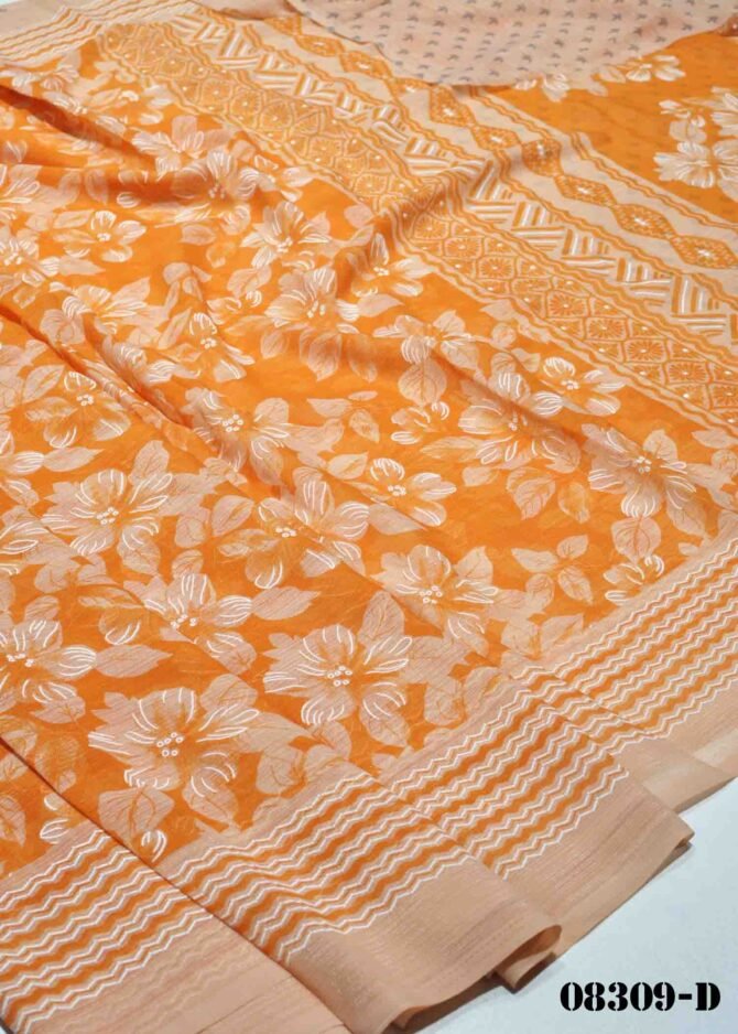Kanishka -08309-D Carrot Orange Color Floral Design Soft Synthetic Saree CM1255083 (RR11B)
