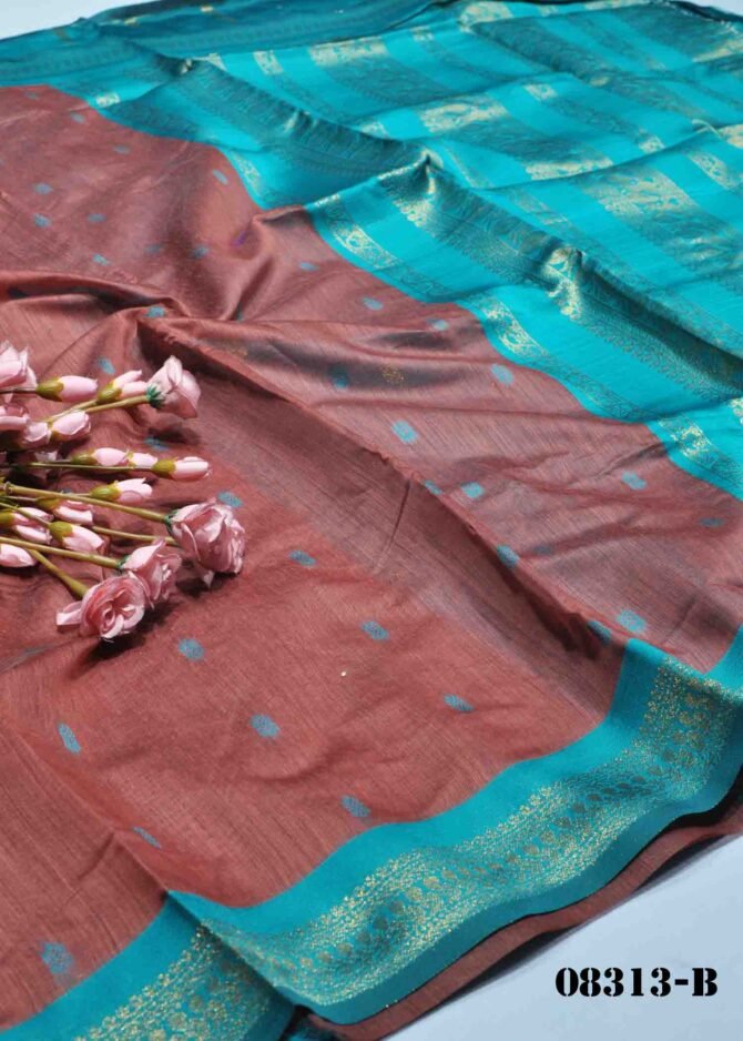Lakshmika -08313-B Pecan Brown Color Elagant  Rich Look Silk Cotton Saree CM1246806 (RR1B)