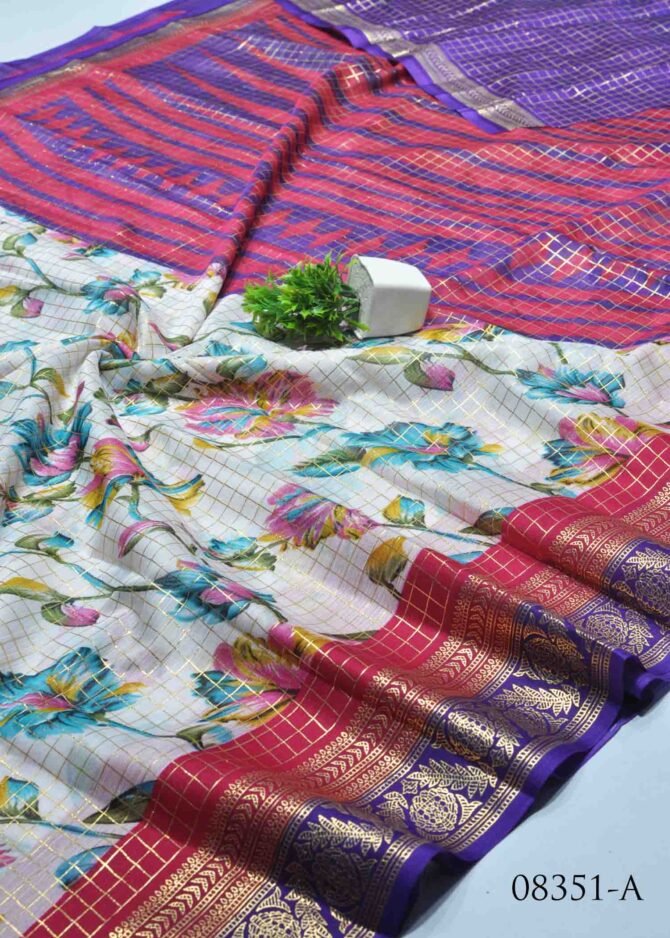 Navya -08351-A White With Violet Color Simple Soft Synthetic Saree CM1249205 (RR11B)