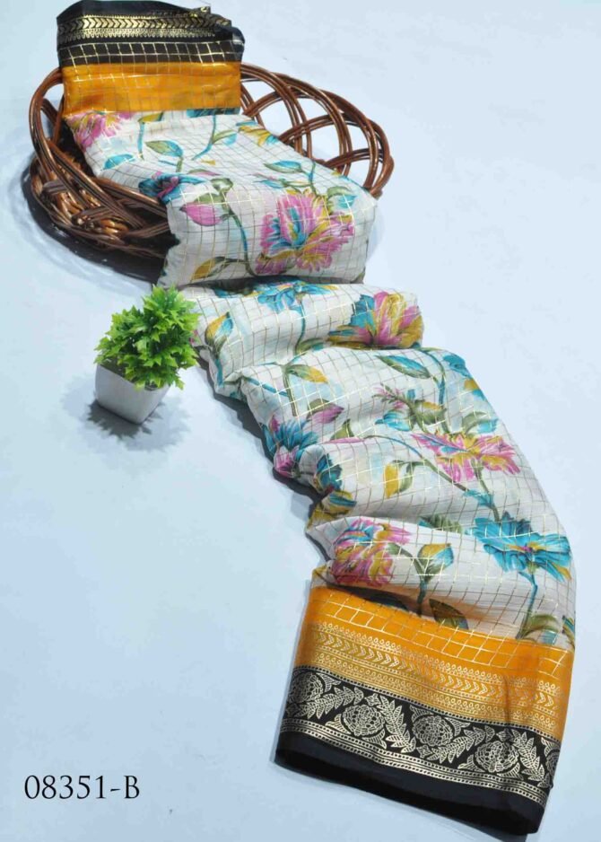 Navya -08351-B White With Black Color Simple Soft Synthetic Saree CM1249205 (RR11B)