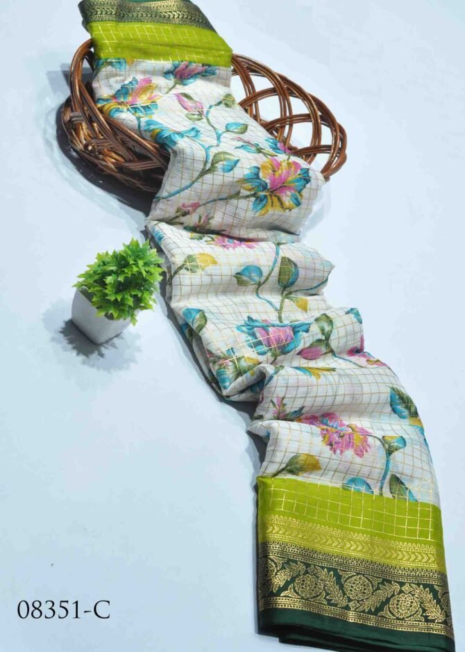 Navya -08351-C White With Dark Green Color Simple Soft Synthetic Saree CM1249205 (RR11B)