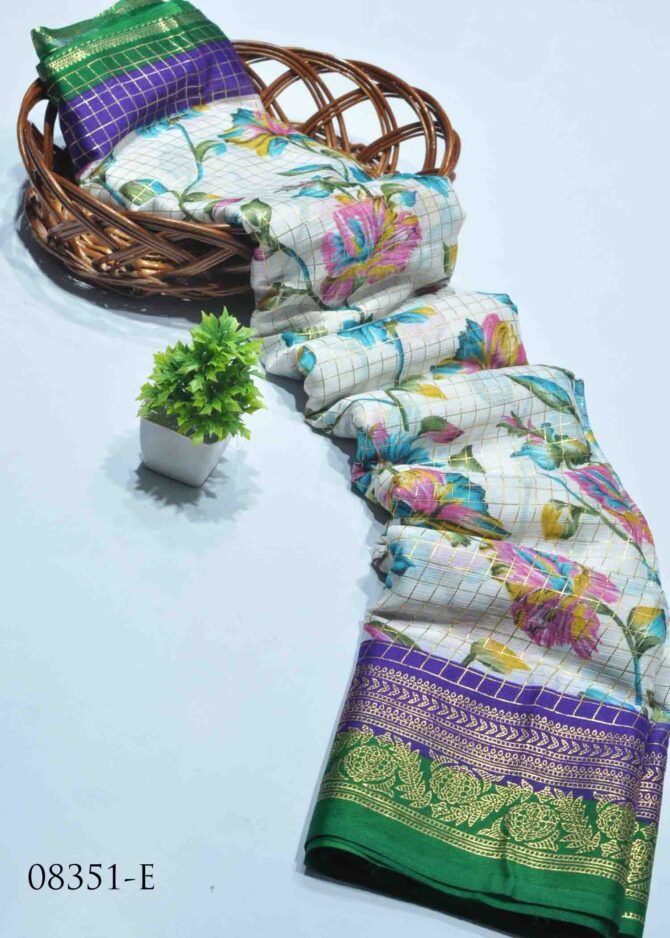 Navya -08351-E White With Shamrock Green Color Simple Soft Synthetic Saree CM1249205 (RR11B)