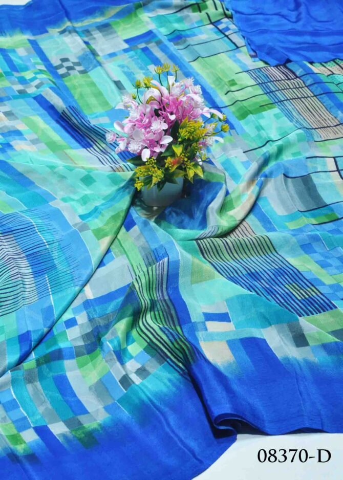 Veena -08370-D Admiral Blue Color Cheked Design Crepe Saree CM1253795 (RR11E)
