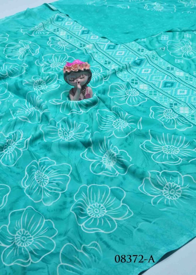 Dhruvika -08372-A  Tiffany Blue Color Floral Printed Soft Georgette Saree CM1236052 (LR11D)