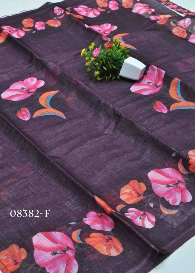 Druvika -08382-F Heather Purple Color Floral Printed Linen Cotton Saree CM1252900 (LR6D)