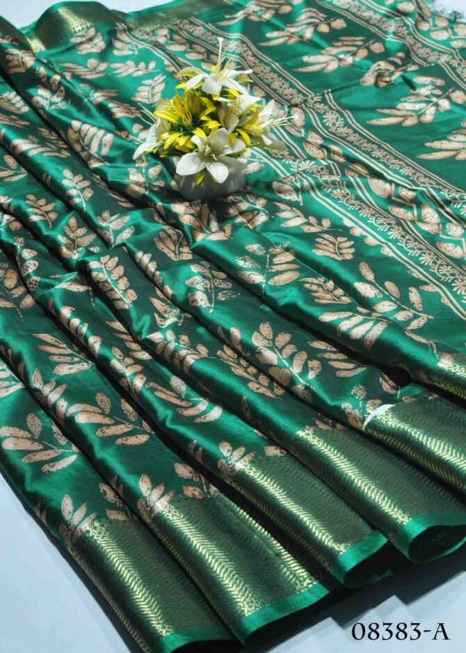 Nidhi -08383-A Turtle Green Color Leaf Printed Dola Silk Saree CM1252376 (LR6B)
