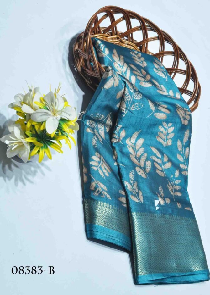 Nidhi -08383-B Turquoise Blue Color Leaf Printed Dola Silk Saree CM1252376 (LR6B)