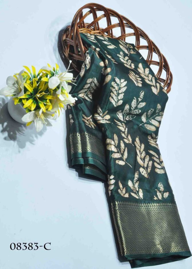 Nidhi -08383-C Emerald Green Color Leaf Printed Dola Silk Saree CM1252376 (LR6B)
