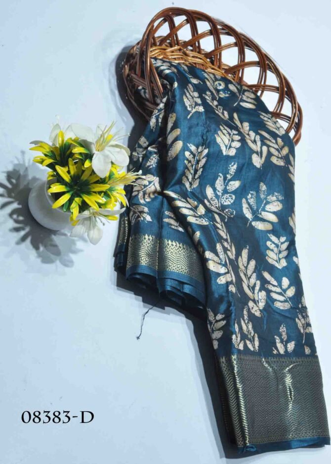Nidhi -08383-D Space Blue Color Leaf Printed Dola Silk Saree CM1252376 (LR6B)
