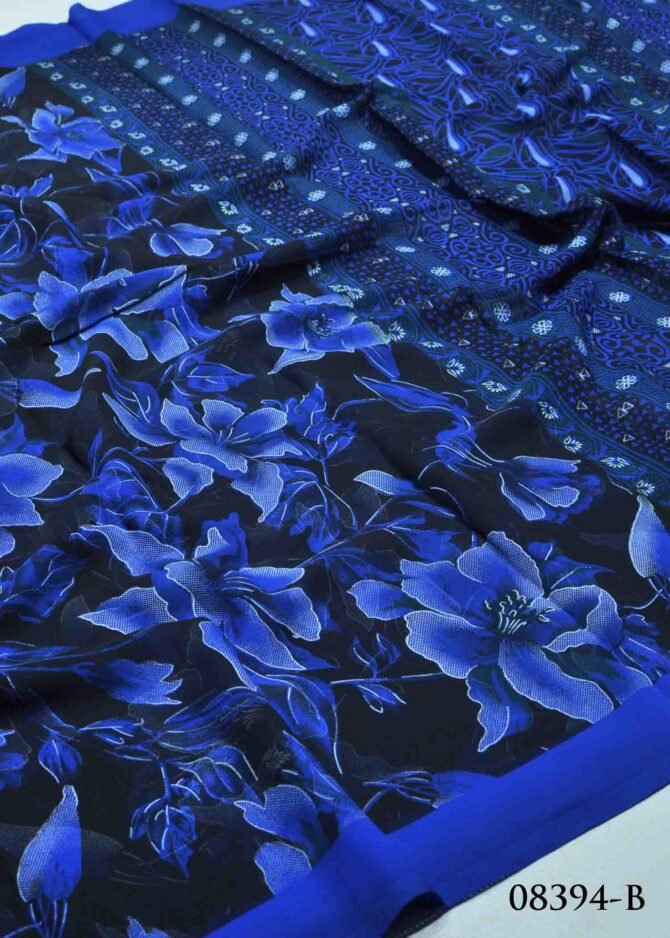 Karthika -08394-B Black With Admiral Blue Color Floral Printed Soft Synthetic  Saree CM1250755 (LR9D)