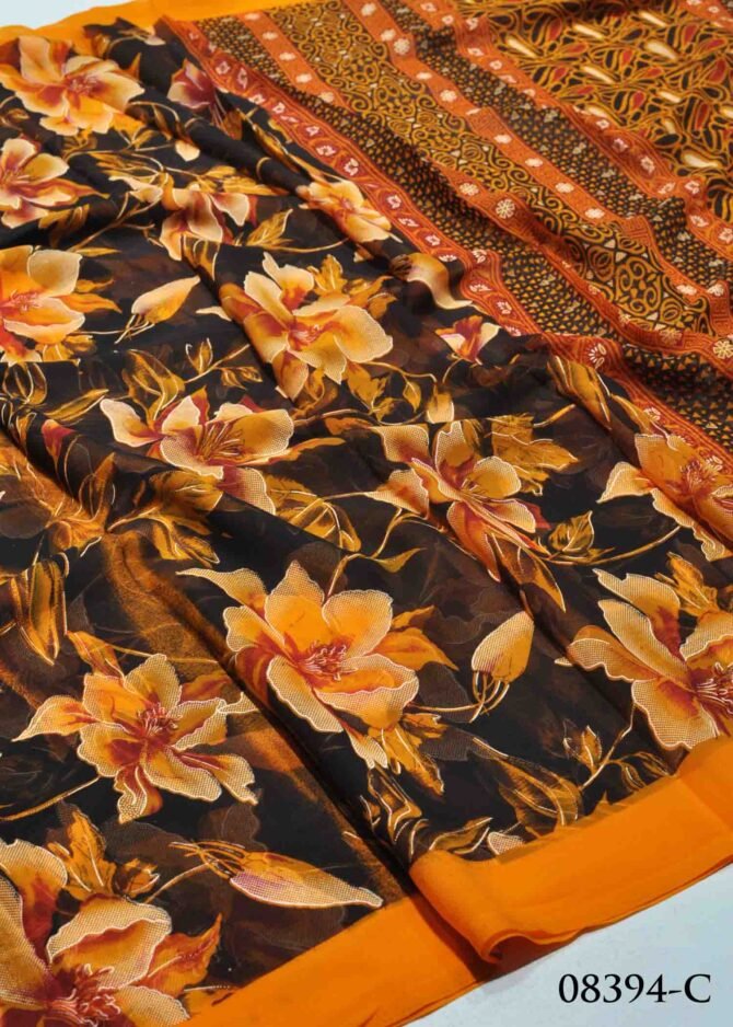 Karthika -08394-C Brown With Orange Color Floral Printed Soft Synthetic  Saree CM1250755 (LR9D)