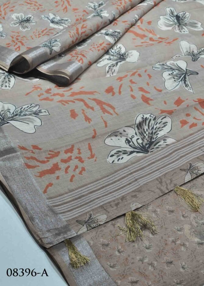 Amudhini -08396-A  Clay Brown Color Beautiful Floral Printed Linen Cotton Saree CM1261066 (LR7E)