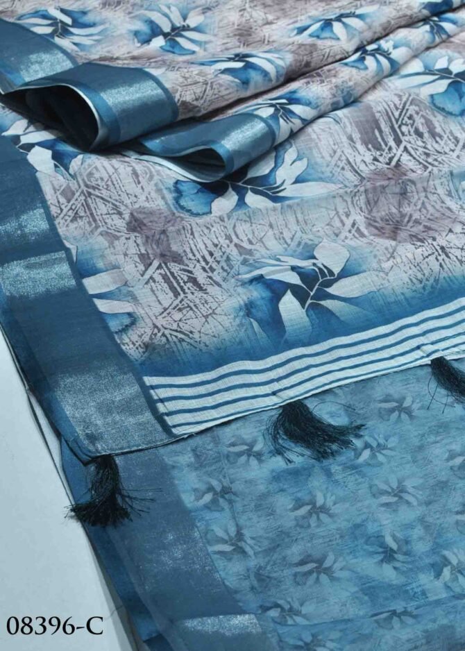 Amudhini -08396-C Shadow Grey Color Beautiful Floral Printed Linen Cotton Saree CM1261066 (LR7E)