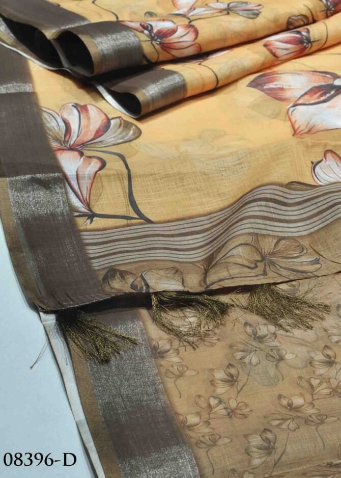 Amudhini -08396-D Melon Yellow Color Beautiful Floral Printed Linen Cotton Saree CM1261066 (LR7E)