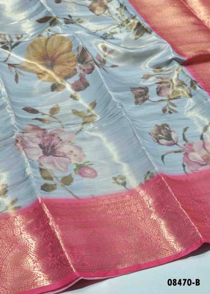 Gargi - 08470-B  Ash Color Shiny Tissue Silk Latest Trending Saree CM1265570 (LR2B)
