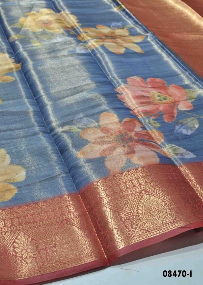Gargi - 08470-I Blue Color Shiny Tissue Silk Latest Trending Saree CM1265570 (LR2B)
