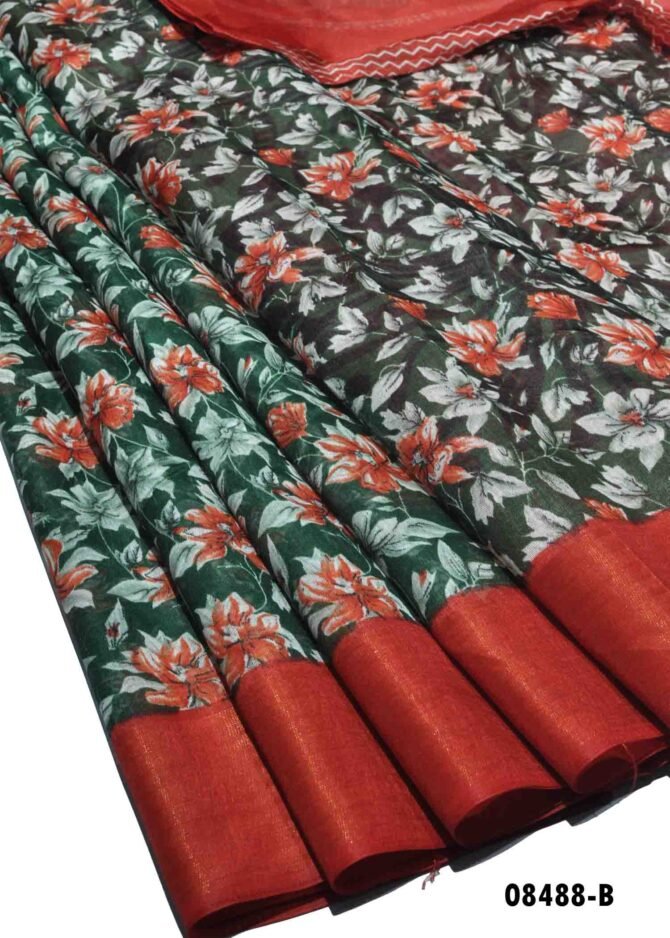 Chandini -08488-B  Green Color Mixed Cotton Saree CM1258174 (RR7D)