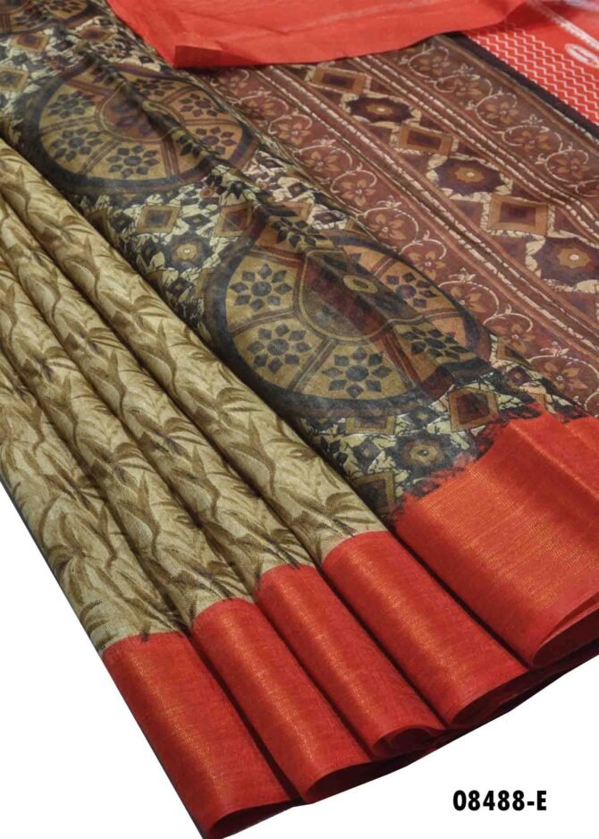 Chandini -08488-E  Tan Color Mixed Cotton Saree CM1258174 (RR7D)