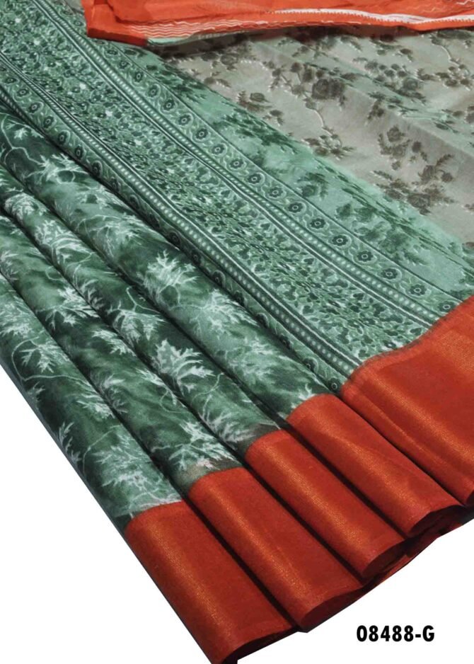 Chandini -08488-G  Basil Green Color Mixed Cotton Saree CM1258174 (RR7D)