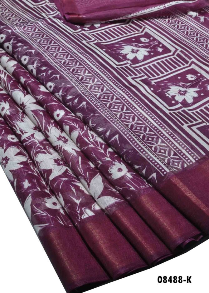Chandini -08488-K  Purple Color Mixed Cotton Saree CM1258174 (RR7D)